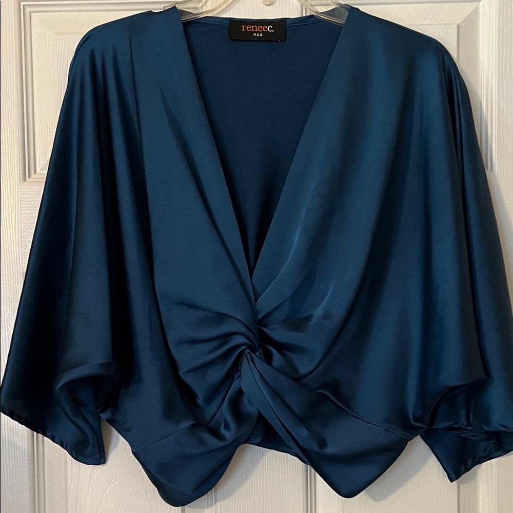 Women's Blue Twist Front Top